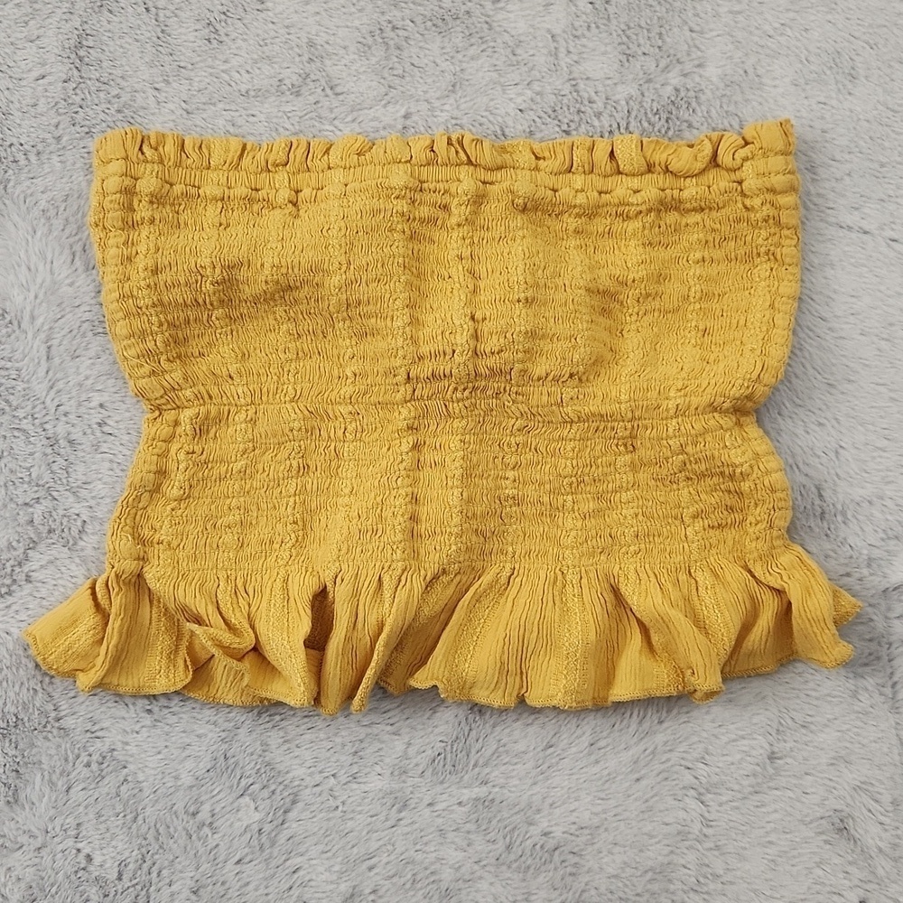 American Eagle Outfitters Bundle Yellow Smocked Tube Top & Blue Square Neck Tee - Picture 6 of 7